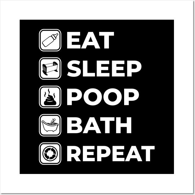 Eat, Sleep, Poop, Bath, Repeat Wall Art by NoNameBoy